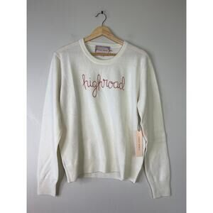 NWT Lingua Franca Cashmere Embroidered Long Sleeve Knit Sweater Cream Size: L